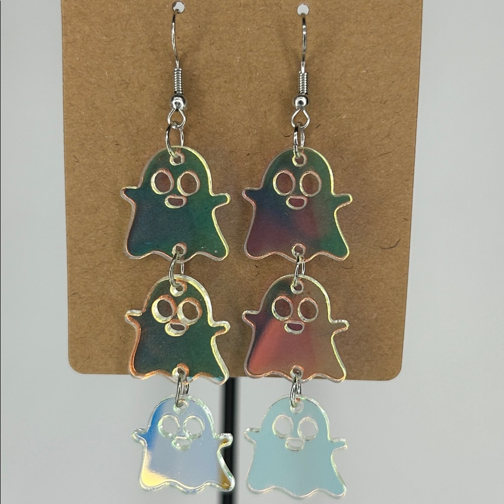 Iridescent Color Triple Layer Ghost Halloween Acrylic Earrings Fashion Jewelry